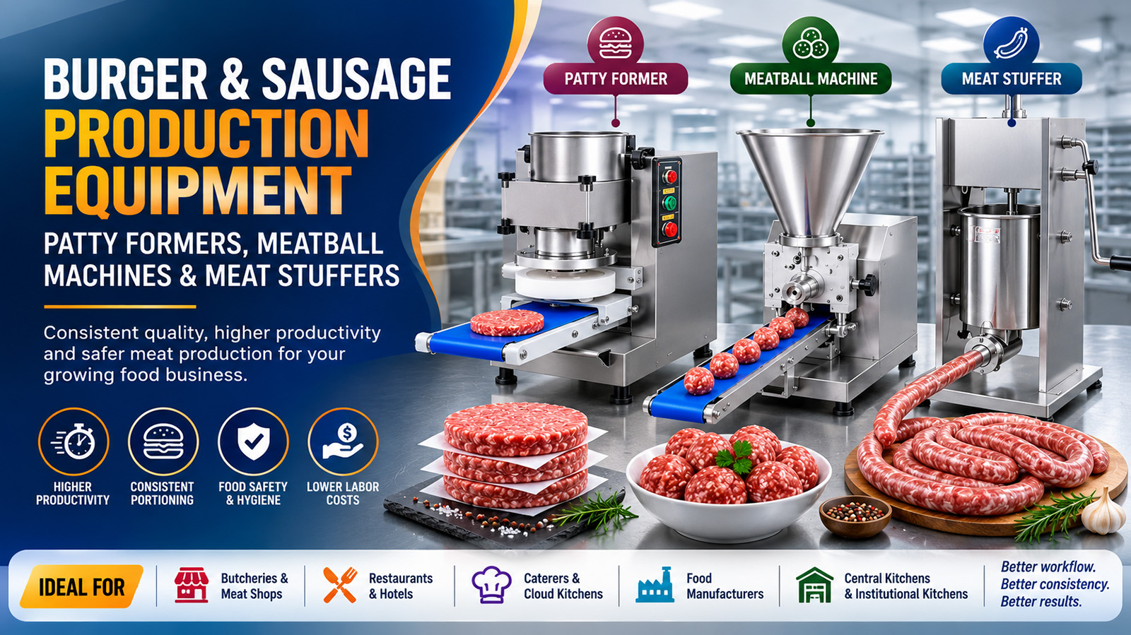 Burger and Sausage Production Equipment: Patty Formers, Meatball Machines & Meat Stuffers