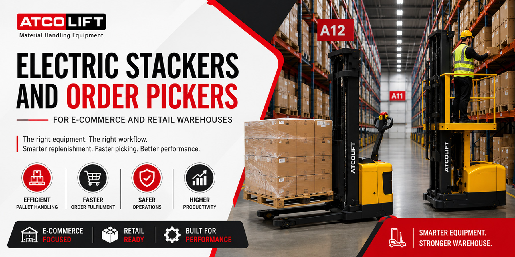 Electric Stackers and Order Pickers for E-Commerce and Retail Warehouses