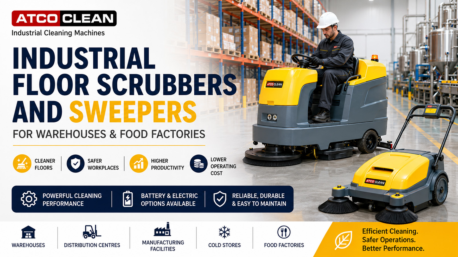 Industrial Floor Scrubbers and Sweepers for Warehouses & Food Factories